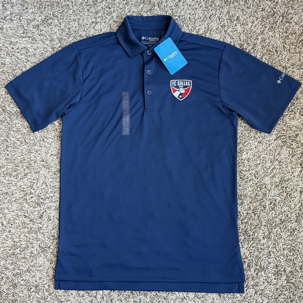 Columbia FC Dallas Polo Shirt Mens Size Small MLS Golf Omni-Wick Navy Blue NEW